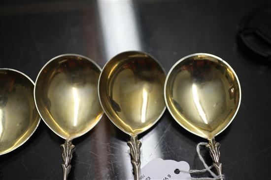 Set of six Victorian silver shaped dessert spoons 8.5 oz.